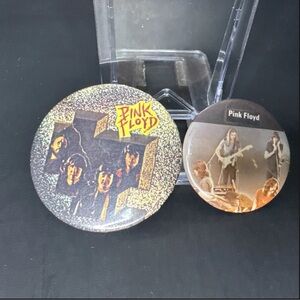 Set of 2 Vintage 1970’s Pink Floyd Metal Pins 2.25” Dia And 1.75”Dia Good Cond